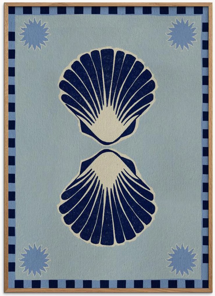 Ingelijste digitale print Lush Duo 3 Blue Sea Shells van Shatha Al Dafai