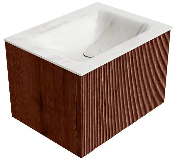 Mondiaz Kurve-dlux 60cm badmeubel ruby met 1 lade en wastafel cloud midden zonder kraangat ostra