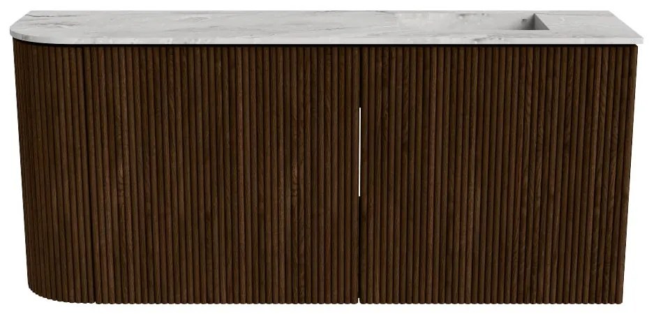 Mondiaz Joya DLux 90cm toiletmeubel ronding links walnut met wastafel faye rechts zonder kraangat glace