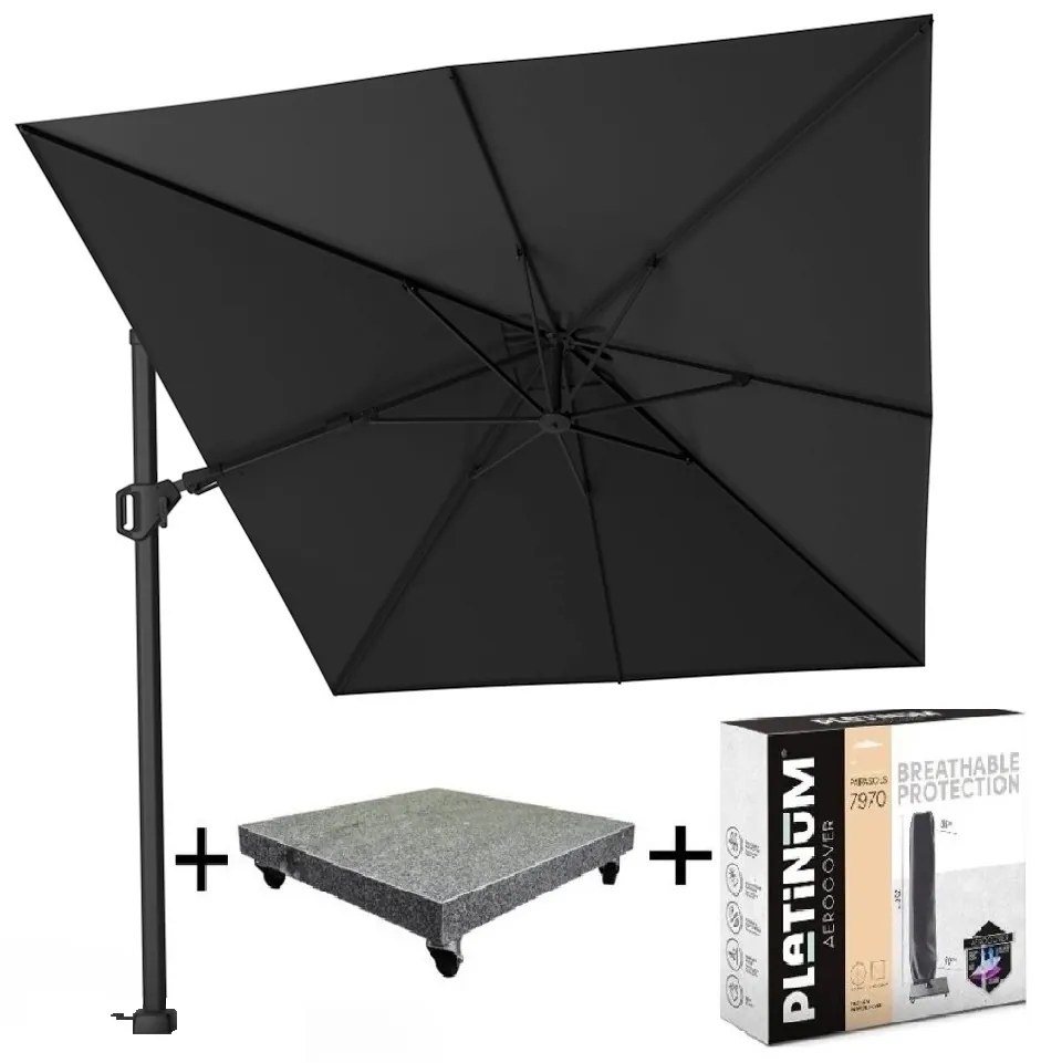 Challenger T2 premium zweefparasol 350x260 cm matt black mast jet black  met parasolvoet 90kg en hoes