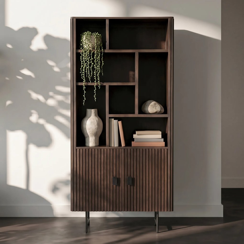 Houten Boekenkast Met Latjes - 96x37x200cm.