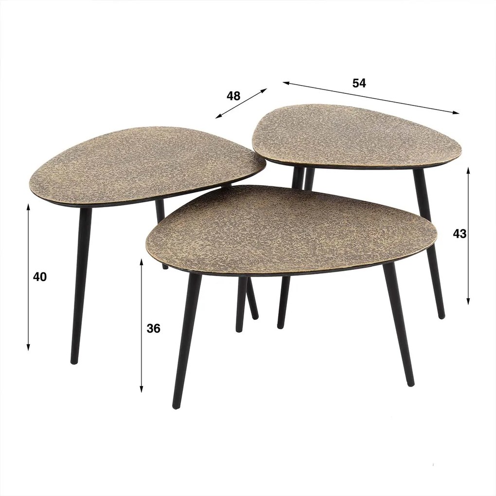 Metallic Brons Salontafel Set Organische Vorm - 62 X 51cm.