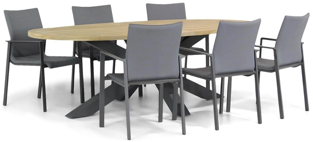 Tuinset 6 personen 240 cm Aluminium/textileen Grijs Lifestyle Garden Furniture Rome/Brookline