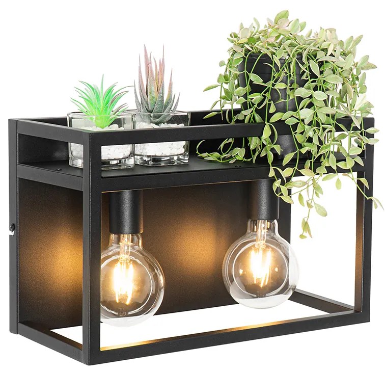 Smart wandlamp zwart met rek incl. 2 Wifi G95 - Cage Rack