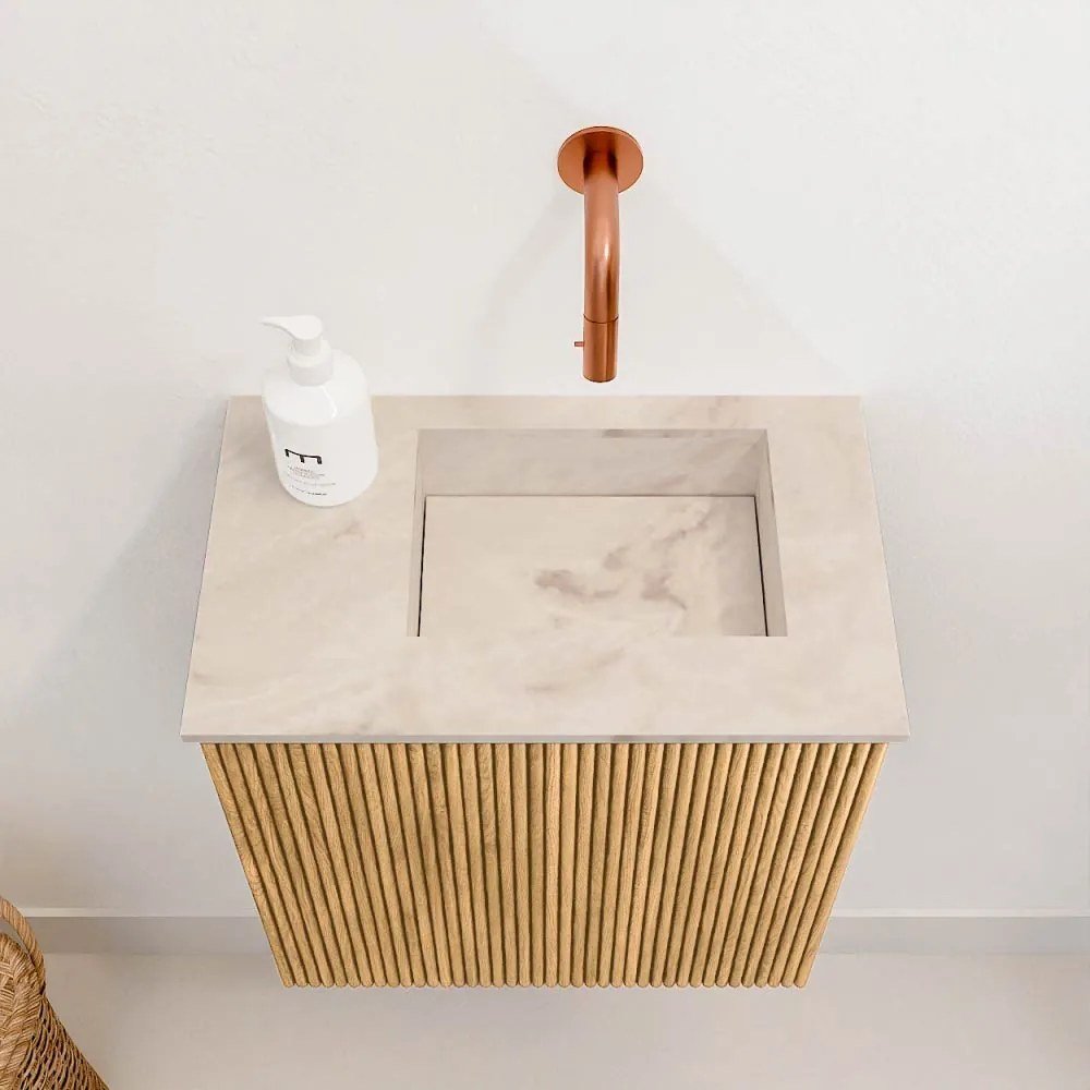 Mondiaz Joya DLux 40cm toiletmeubel oak met wastafel faye rechts zonder kraangat frappe