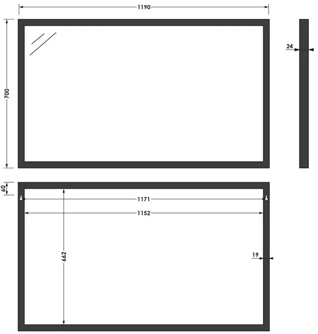 Brauer Onyx rechthoekige spiegel 120x70cm zwart geborsteld