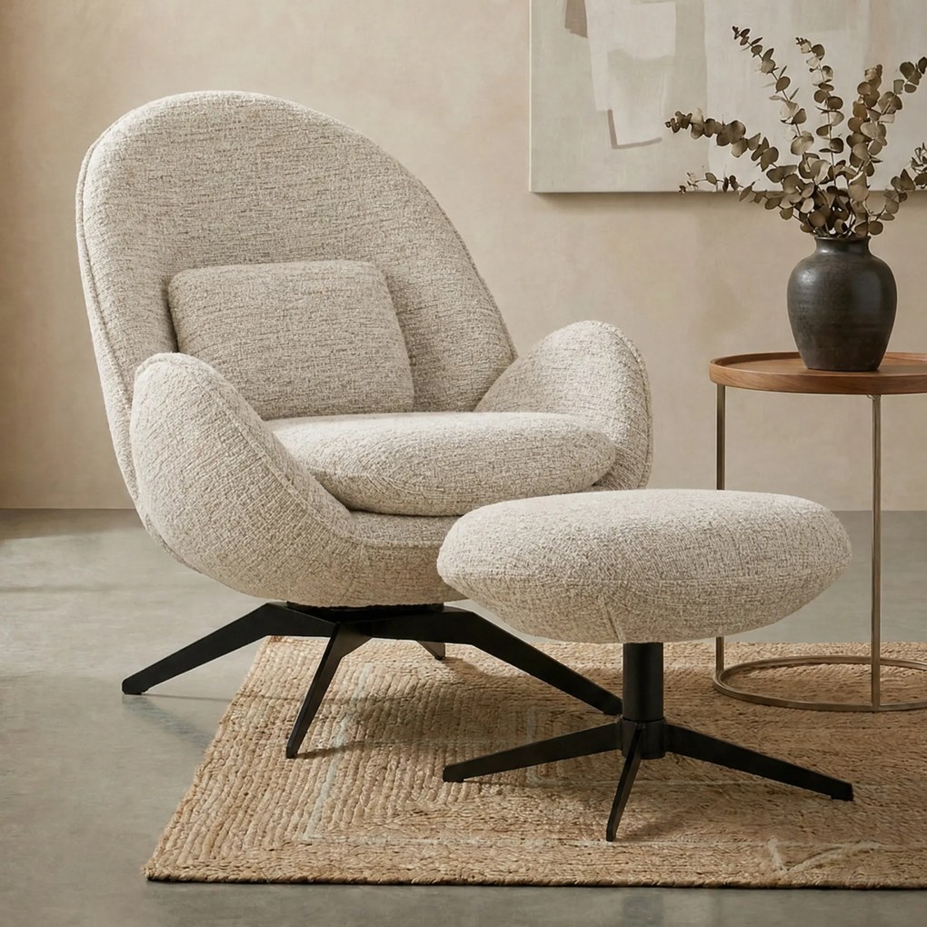 Draaibare Fauteuil Met Voetenbank Beige