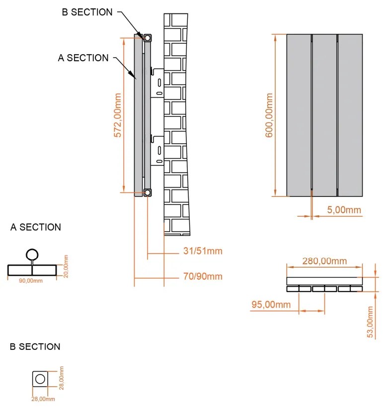 Eastbrook Charlton radiator 30x60cm aluminium 305W zwart mat