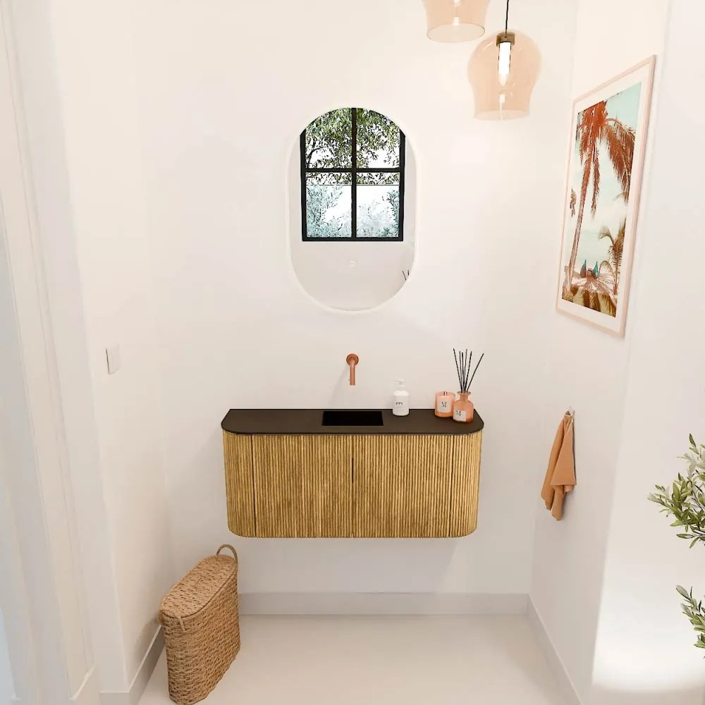 Mondiaz Joya 95cm toiletmeubel ronding links/rechts oak met wastafel faye midden zonder kraangat urban
