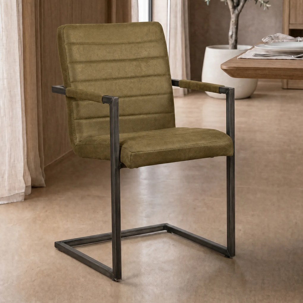 Stoere Eetkamerstoel Microvezel Bull Green