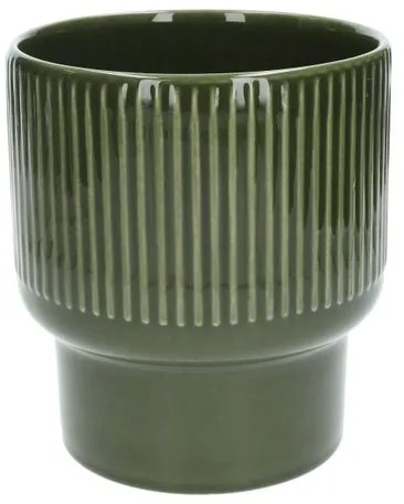 Bloempot, aardewerk, geribbeld, bosgroen,Ø17XH19 cm