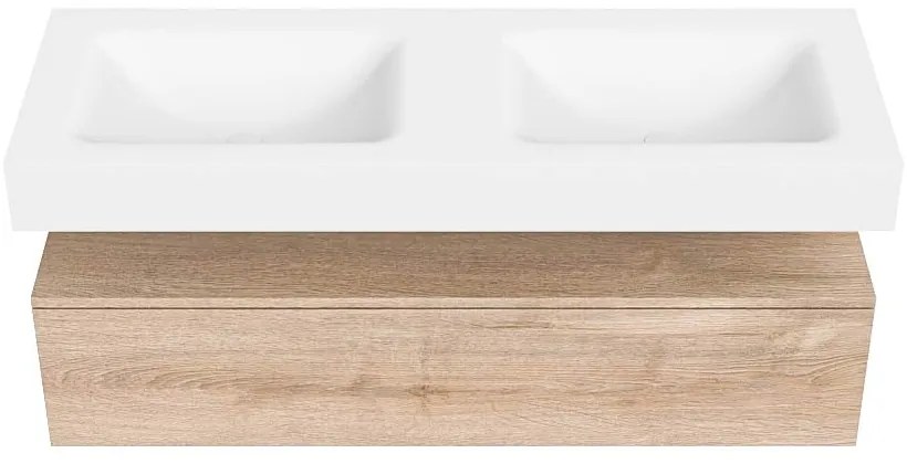 Zaro Alan badmeubel 130cm washed oak 1 lade met vrijhangende wastafel cloud dubbel zonder kraangat talc