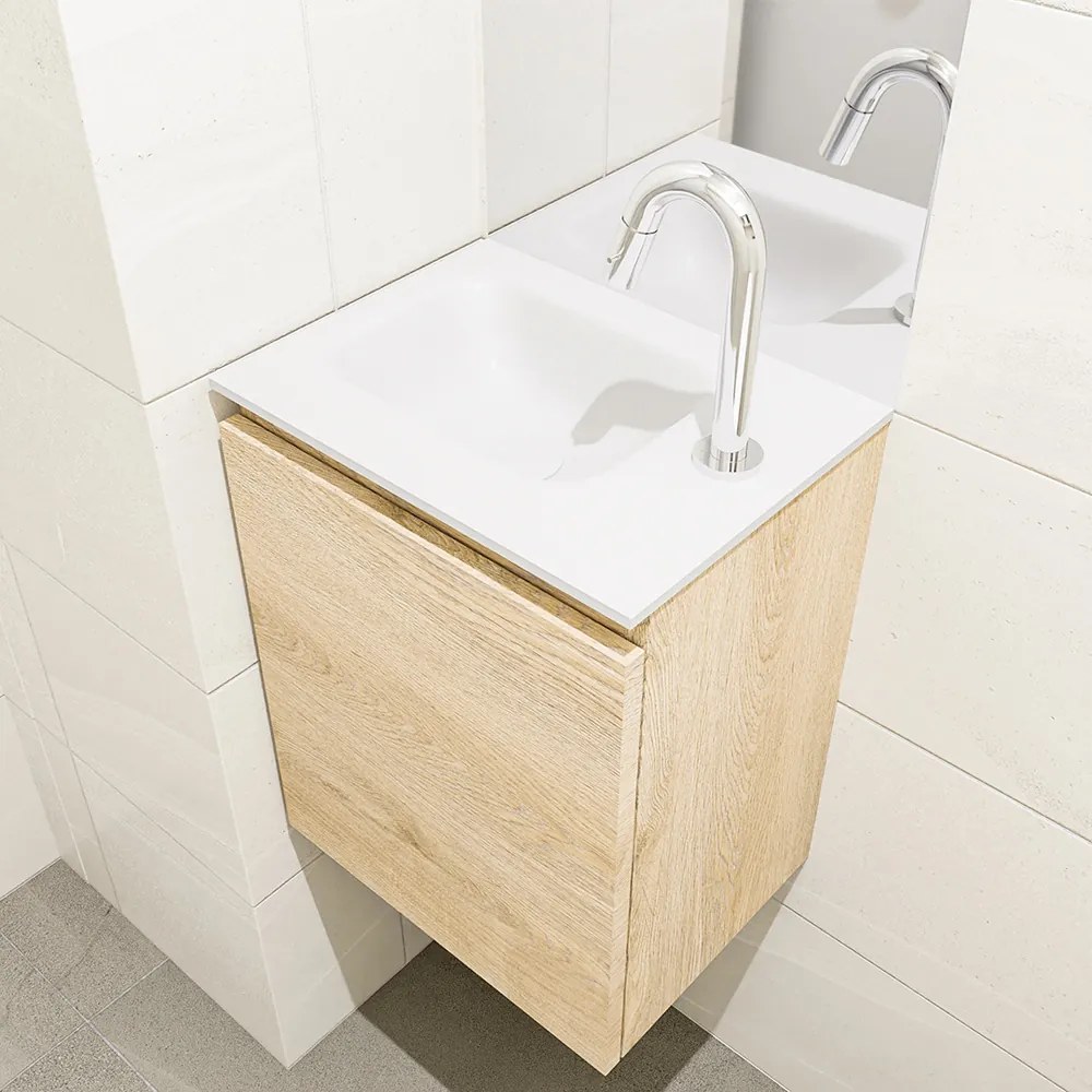 Mondiaz Olan 40cm toiletmeubel washed oak met wastafel talc links 1 kraangat