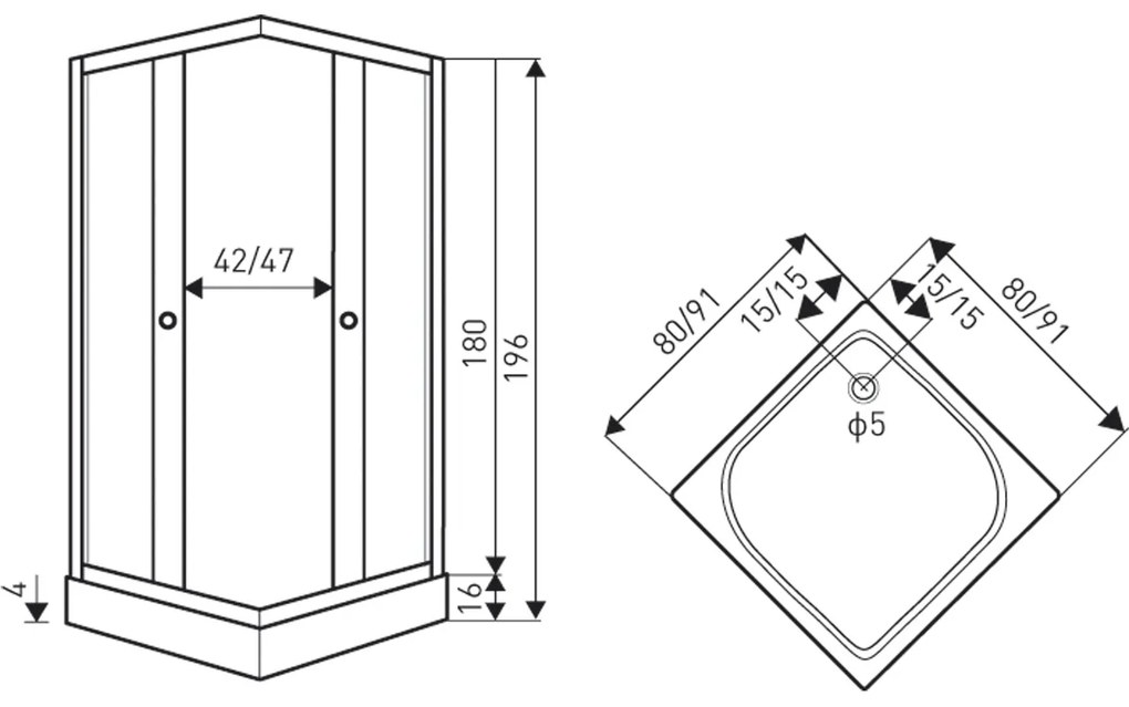 Kerra Olga Square douchecabine vierkant incl. douchebak 80x80cm wit