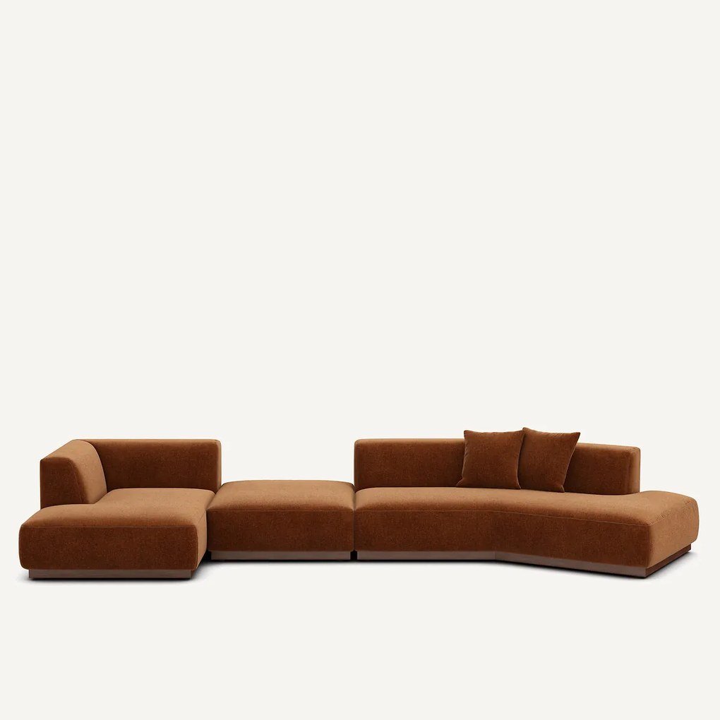 Open bank met hoek links met chenille fluwelen voetensteun, JACOPO