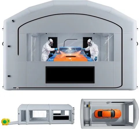 VEVOR Opblaasbare Spuitcabine 8x4,5x3 m Spuitcabine Autospuittent Grijs, met 750W &amp; 950W Blowers, Actieve Koolstoffiltratie, Kleedruimte, PVC Ramen voor Middelgrote Pick-ups, Groot Meubilair, Draagbaar