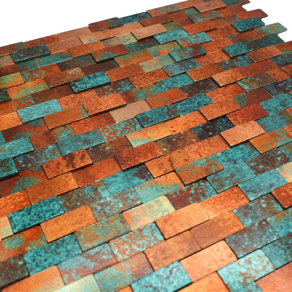 Zelfklevende Mozaïektegels Metaal | Steenstrip 3D Patina Koper | 30×29,8 cm | Keuken, Bad & WC