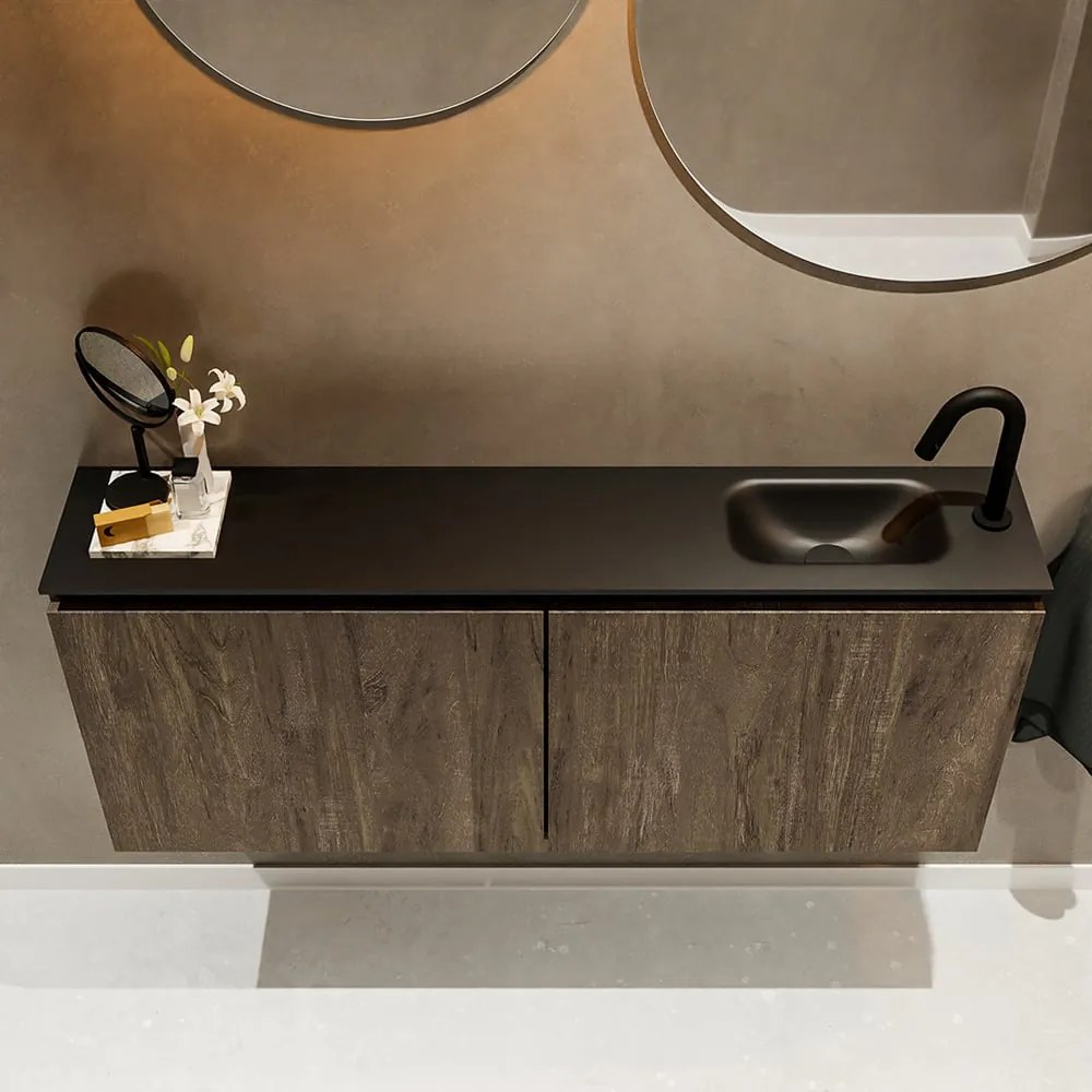 Mondiaz Ture 120cm toiletmeubel dark brown met wastafel urban rechts 1 kraangat