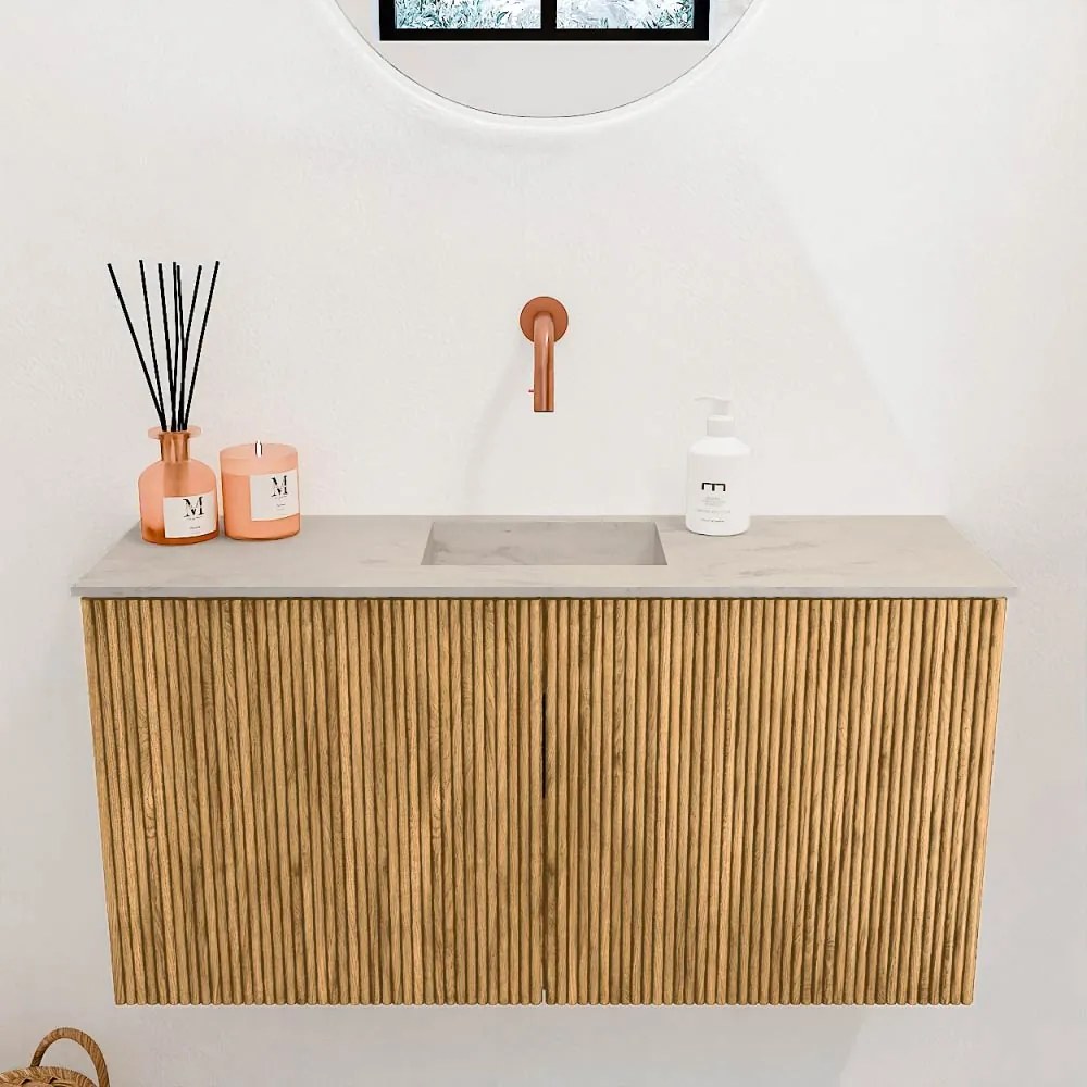 Mondiaz Joya DLux 80cm toiletmeubel oak met wastafel faye midden zonder kraangat opalo