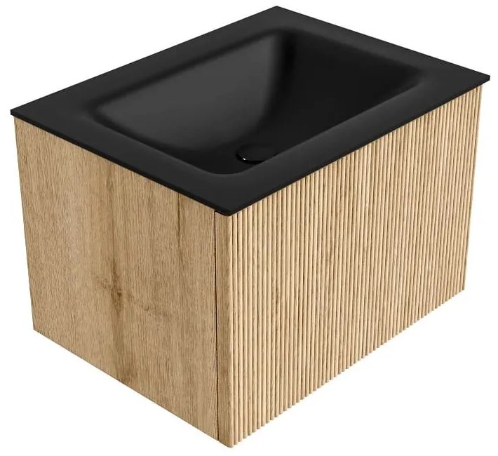 Mondiaz Kurve 60cm badmeubel oak met 1 lade en wastafel cloud midden zonder kraangat urban