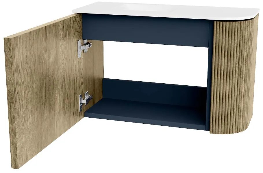 Mondiaz Joya 60cm toiletmeubel ronding rechts dusk met wastafel faye links 1 kraangat talc