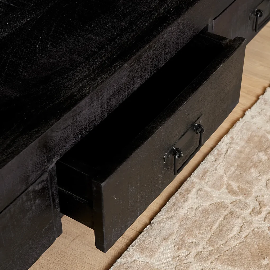 Starfurn Boaz Black Tv-meubel Van Zwart Mangohout 180 Cm - 177x51x36cm.