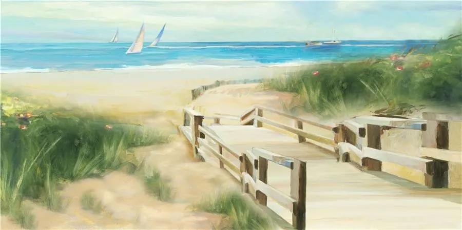 Schilderij - Handgeschilderd - Strand pad 150x60cm