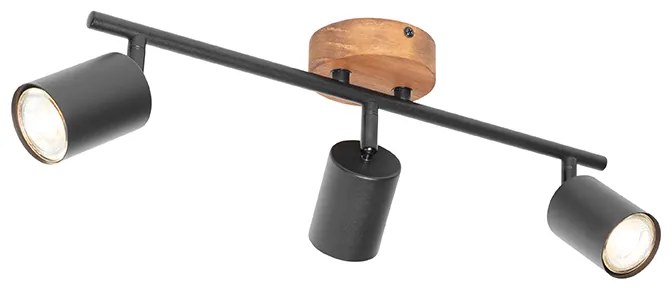 Industriële spot zwart met hout kantelbaar 3-lichts - Jeana