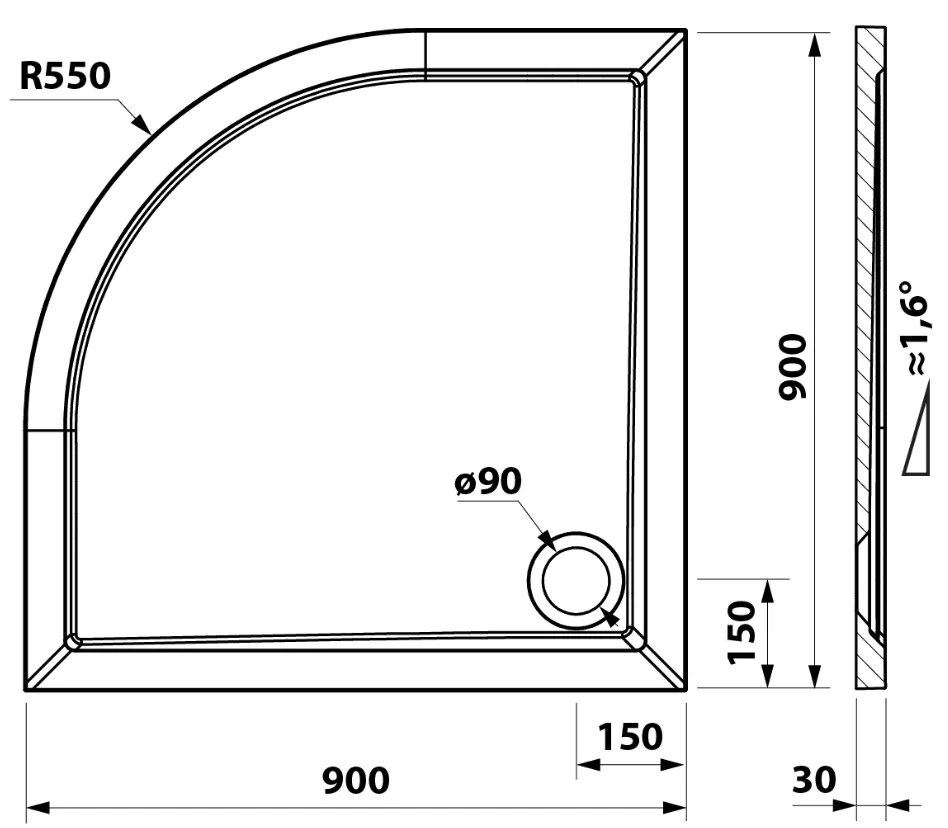 Sapho Else kwartronde douchebak gegoten marmer 90x90cm wit