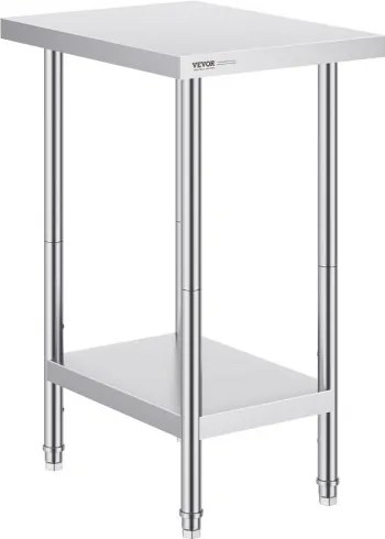 VEVOR RVS-werktafel, robuuste metalen werktafel met 3 verstelbare hoogtes, commercieel werkstation voor keuken, garage, restaurant, achtertuin 610 x 457 x 864 mm