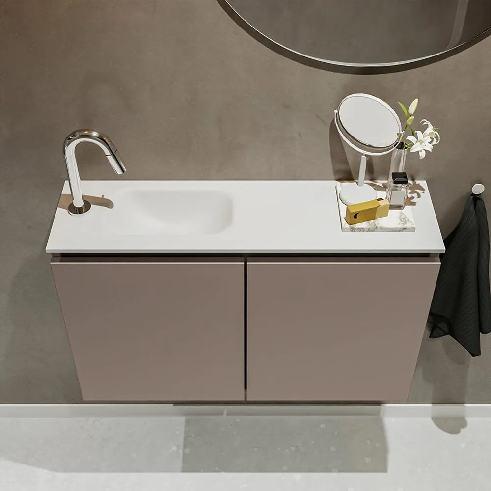 Mondiaz Ture 80cm toiletmeubel smoke met wastafel talc links 1 kraangat