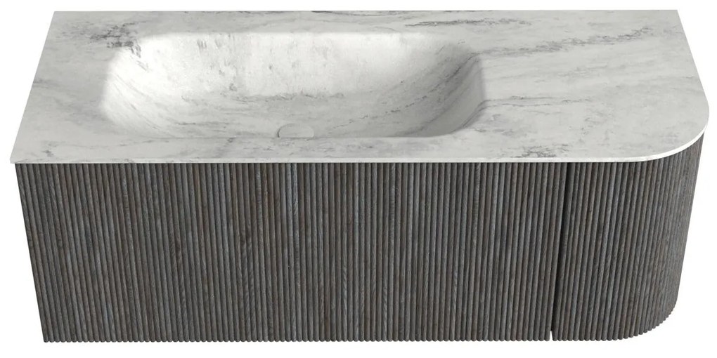 Mondiaz Kurve-dlux 115cm badmeubel ronding rechts shadow met 1 lade en deur en wastafel big small links zonder kraangat opalo