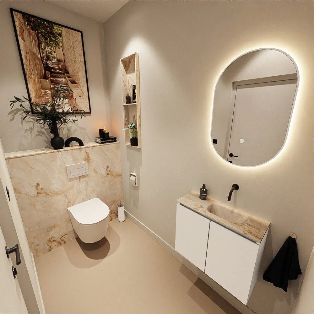 Mondiaz Ture DLux toiletmeubel 60cm talc met wastafel frappe rechts zonder kraangat