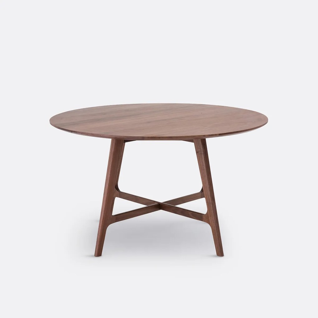 Ronde eettafel, notenhout en fineer, 4 tot 6 couverts, LARSEN