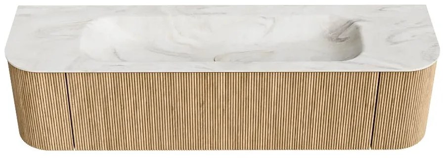 Mondiaz Kurve-dlux 170cm badmeubel ronding links/rechts oak met 1 lade en 2 deuren en wastafel big large midden 1 kraangat ostra