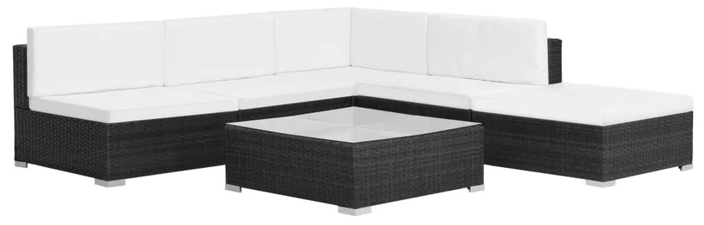 vidaXL 6-delige Loungeset met kussens poly rattan zwart