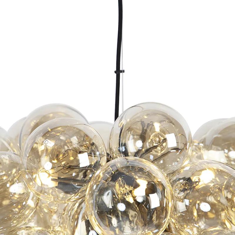 Eettafel / Eetkamer Art Deco hanglamp zwart met Amber glas 8-lichts - Uvas Art Deco G9 bol / globe / rond Binnenverlichting Lamp