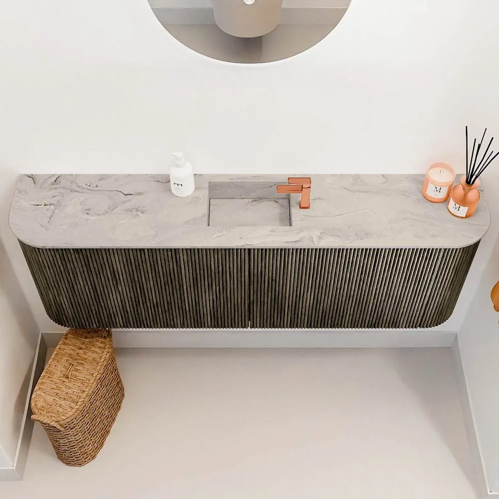 Mondiaz Joya DLux 125cm toiletmeubel ronding links/rechts shadow met wastafel faye midden 1 kraangat glace