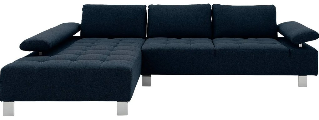 Goossens  blauw, stof, 3-zits, modern design met chaise longue links