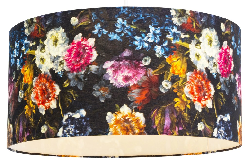 Stoffen Eettafel / Eetkamer Romantische hanglamp wit met bloemen kap 50 cm - Combi 1 Art Deco E27 rond Binnenverlichting Lamp