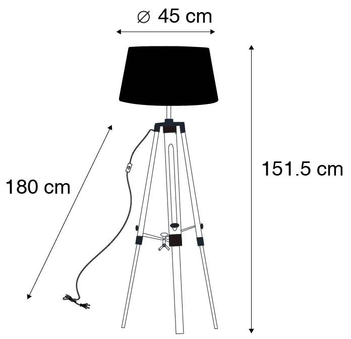 Vloerlamp naturel met zwarte linnen kap 45 cm - Tripod Design, Industriele / Industrie / Industrial, Retro E27 Binnenverlichting Lamp