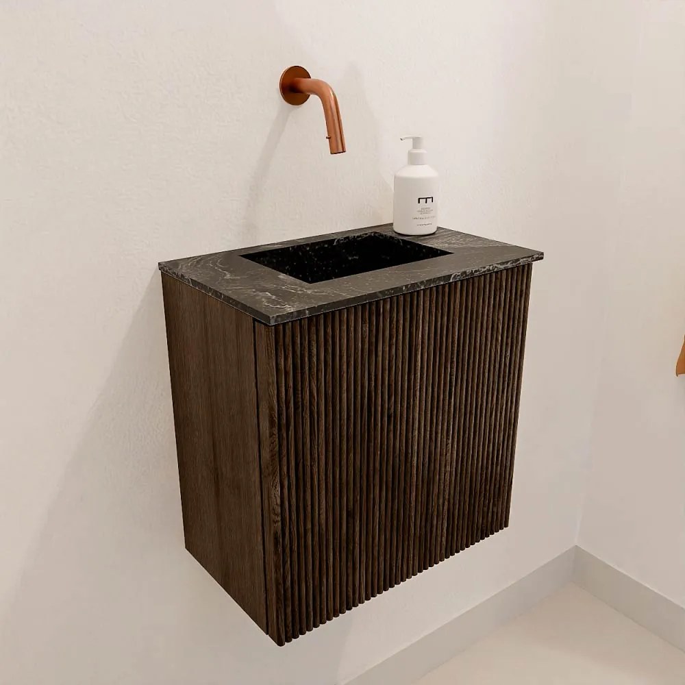 Mondiaz Joya DLux 40cm toiletmeubel walnut met wastafel faye midden zonder kraangat lava