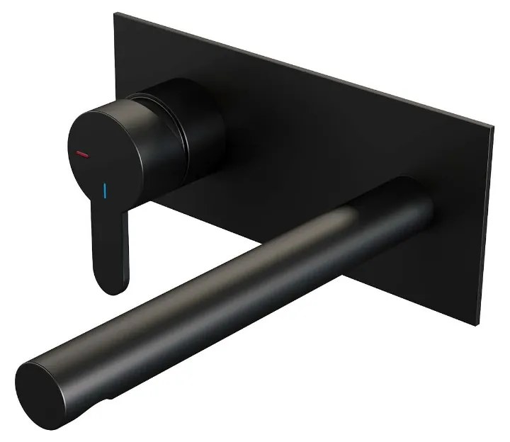 Brauer Black Edition ColdStart wastafelkraan inbouw rechte uitloop met achterplaat model D2 zwart mat