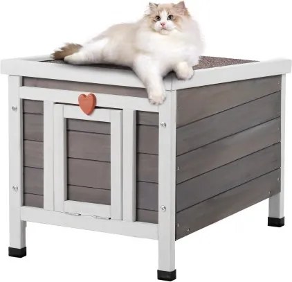 VEVOR Buitenkattenhuis, Weerbestendig, Wilde Kattenhuis voor Meerdere Katten, Houten Buitenkatten-/Konijnenhuis met PVC Deurkleppen en Open Dak, 53 cm L x 43 cm B x 43 cm H