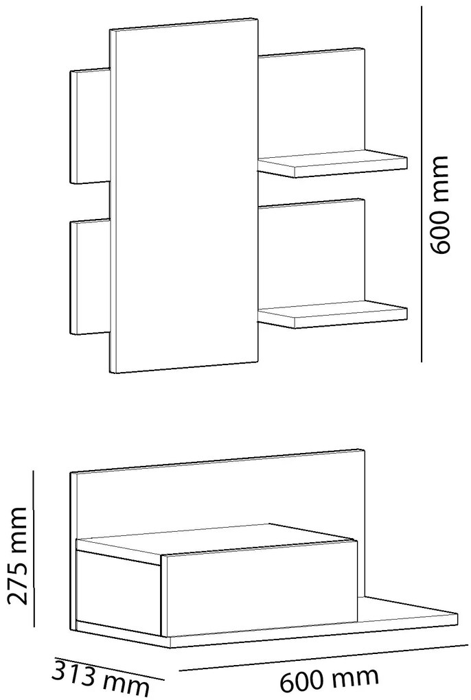 Set van 3 wandplanken Ferrol met spiegel | Hannah Home