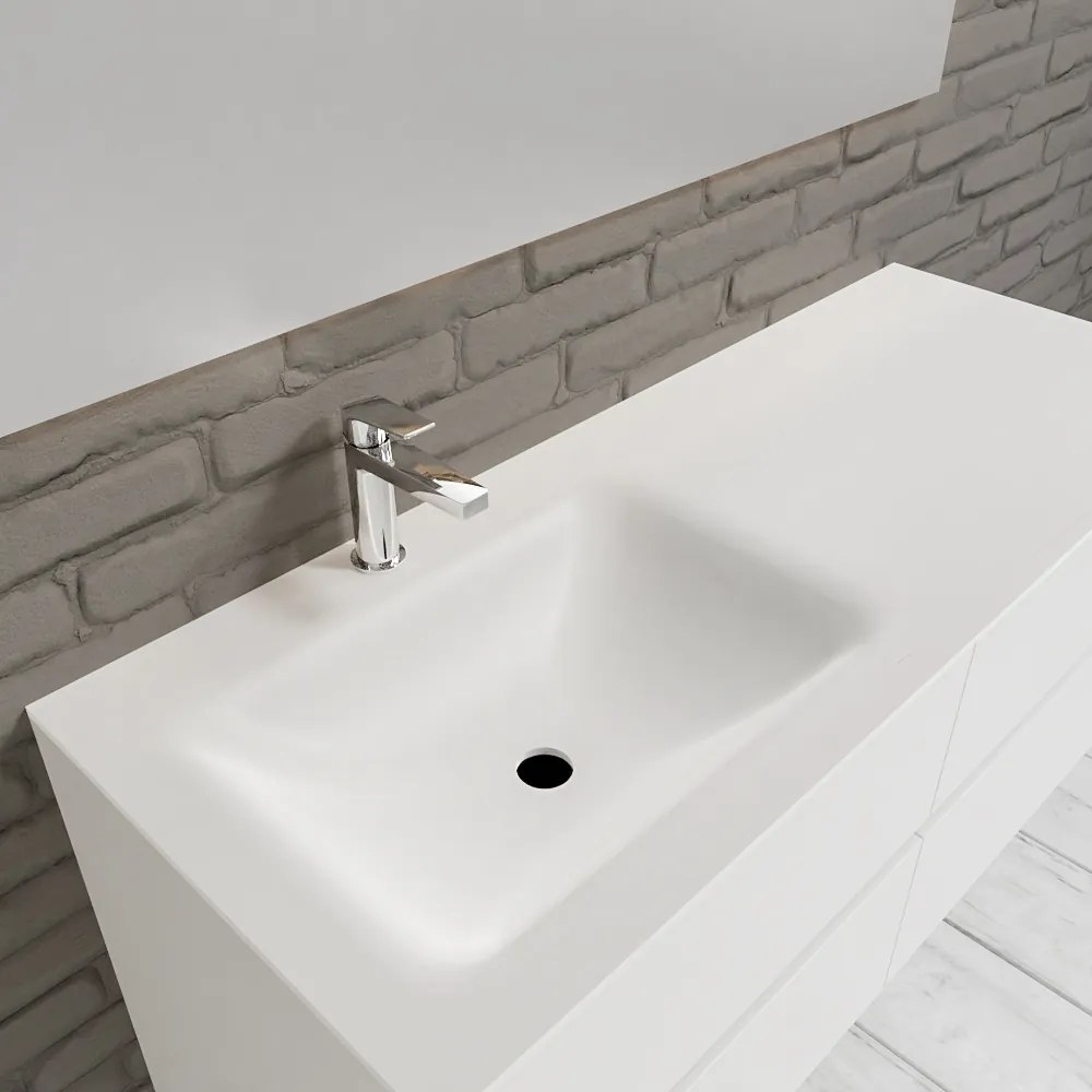 Zaro Valencia Solid Surface badmeubel 120cm mat wit 1 kraangat spoelbak links 4 lades