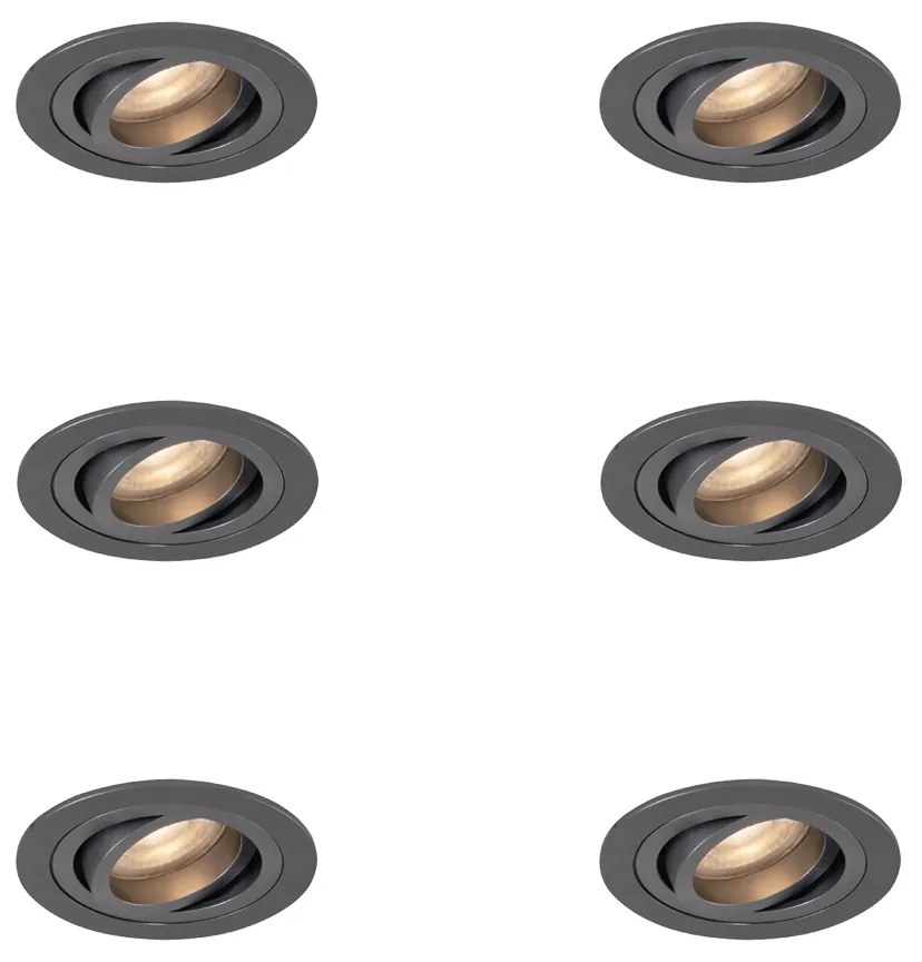 Set van 6 Moderne inbouwspot gunmetal GU10 50mm rond kantelbaar - Rondoo GU10 Binnenverlichting Lamp