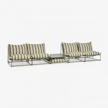 Tuinset Met 2 Modulaire 2-zitsbanken En Ombouwbare Bijzettafel Amaro Tapiocabeige - Diep Olijfgroen - Sklum