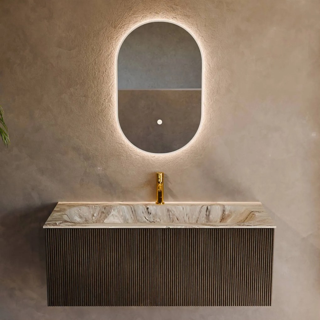 Mondiaz Kurve-dlux 110cm badmeubel shadow met 1 lade en wastafel big medium midden 1 kraangat glace
