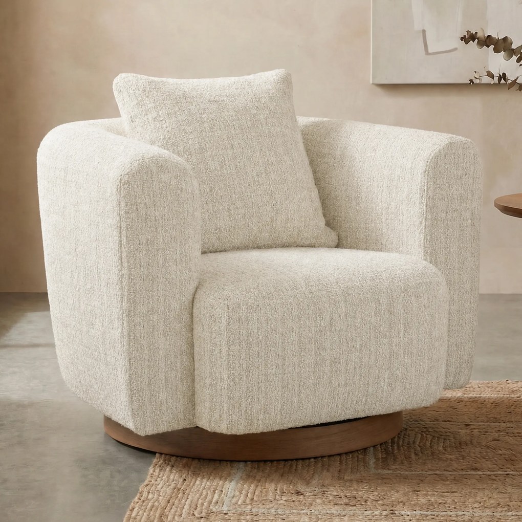 Draaibare Fauteuil Beige Met Walnoot Hout